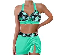 KUIH Bikini Sets for Women UK Clearance Halter Neck Swimming Costume 2 Pieces Swimsuits Tankini Bra Tops with Swim Skirt Vintage Bathing Suits Plus Size Boho Modest Swimsuits Plus Size S-XXL