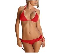 KUIH Bikini Sets for Women UK Clearance Sexy Swimwear Halter Neck Bras with Bikini Bottoms String Triangle Adjustable Strap Tankinis Sets for Womens Ladies Tops Bathing Suits with Swim Shorts Red