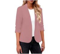 KUIH Blazers for Women UK 3/4 Ruched Sleeve Open Front Cardigans Blazer Front Lined Womens UK Regular Fit Blazer Crop Shrug Jackets Smart Cover Up Short Coat for Summer Wedding Party Rose Gold