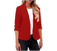 KUIH Blazers for Women UK 3/4 Ruched Sleeve Open Front Cardigans Blazer Front Lined Womens UK Regular Fit Blazer Crop Shrug Jackets Smart Cover Up Short Coat for Summer Wedding Party Red