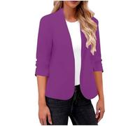 KUIH Blazers for Women UK 3/4 Ruched Sleeve Open Front Cardigans Blazer Front Lined Womens UK Regular Fit Blazer Crop Shrug Jackets Smart Cover Up Short Coat for Summer Wedding Party Purple