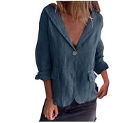 KUIH Blazers for Women UK Linen Jacket Summer Lightweight Open Front Blazer Jackets with Pockets Palin Casual Long Sleeve Lapel Collar Blazer Ladies Cardigan Dressy Blouse Party Club Wear
