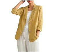 KUIH Blazers for Women UK Linen Suit Jacket Summer Lightweight Open Front Blazer Jackets with Pockets Palin Casual Long Sleeve Lapel Collar Blazer Ladies Cardigan Dressy Business Office Wear