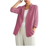KUIH Blazers for Women UK Linen Suit Jacket Summer Lightweight Open Front Blazer Jackets with Pockets Palin Casual Long Sleeve Lapel Collar Blazer Ladies Cardigan Dressy Business Office Wear