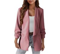 KUIH Blazers for Women UK Plus Size Ruched Long Sleeve Blazer Jackets Open Front Cardigan Outerwear with with Pockets Ladies Business Work Office Cardigan Dressy Blouse Party Club Wear Pink
