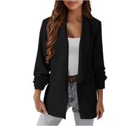 KUIH Blazers for Women UK Plus Size Ruched Long Sleeve Blazer Jackets Open Front Cardigan Outerwear with with Pockets Ladies Business Work Office Cardigan Dressy Blouse Party Club Wear Black