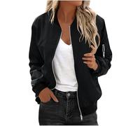 KUIH Bomber Jacket Women Classic Casual Lightweight Waterproof Outerwear Ladies Long Sleeve Zip Up Summer Jackets Trendy Fashion Women Flight Jackets Quilted Coat with 2 Pockets Black