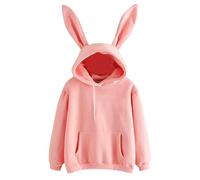 KUIH Bunny Ears Hoodie Women Cute Pullover Hoodies Basic Warm Fleece Long Sleeve Sweatshirts for Lady Teen Plain Casual Lightweight Hooded Sweatshirt Autumn Winter Cosy Top Hoody Preppy Clothes