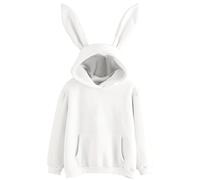 KUIH Bunny Ears Hoodie Women Cute Pullover Hoodies Basic Warm Fleece Long Sleeve Sweatshirts for Lady Teen Plain Casual Lightweight Hooded Sweatshirt Autumn Winter Cosy Top Hoody Preppy Clothes