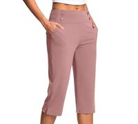 KUIH Capri Trousers for Women UK Elastic Waist Summer Pants with Pockets Stretch Straight Leg 3/4 Leggings Knee Length Shorts Ladies Cropped Bottoms Lightweight Golf Work Yoga Pants Plus Size