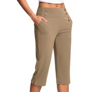 KUIH Capri Trousers for Women UK Elastic Waist Summer Pants with Pockets Stretch Straight Leg 3/4 Leggings Knee Length Shorts Ladies Cropped Bottoms Lightweight Golf Work Yoga Pants Plus Size