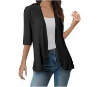 KUIH Cardigans for Women UK Half Sleeve Summer Cropped Cardigans Eyelet Lightweight Ladies Open Front Cardigan Vacation Bolero Shrugs Womens Tops for Dress Evening Party Wedding Daily Black