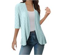 KUIH Cardigans for Women UK Half Sleeve Summer Cropped Cardigans Eyelet Lightweight Ladies Open Front Cardigan Vacation Bolero Shrugs Womens Tops for Dress Evening Party Wedding Daily Blue