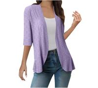 KUIH Cardigans for Women UK Half Sleeve Summer Cropped Cardigans Eyelet Lightweight Ladies Open Front Cardigan Vacation Bolero Shrugs Womens Tops for Dress Evening Party Wedding Daily Purple