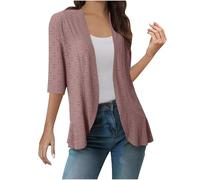 KUIH Cardigans for Women UK Half Sleeve Summer Cropped Cardigans Eyelet Lightweight Ladies Open Front Cardigan Vacation Bolero Shrugs Womens Tops for Dress Evening Party Wedding Daily Red