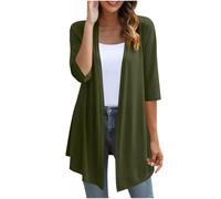 KUIH Cardigans for Women UK Loose Lightweight 3/4 Sleeve Open Front Cardigans Casual Summer Jacket Ladies V Neck Waterfall Cardigan Sweater Cotton Outerwear for Wedding Party Beach Holiday Green