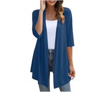 KUIH Cardigans for Women UK Loose Lightweight 3/4 Sleeve Open Front Cardigans Casual Summer Jacket Ladies V Neck Waterfall Cardigan Sweater Cotton Outerwear for Wedding Party Beach Holiday Dark Blue