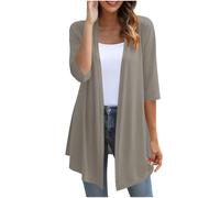 KUIH Cardigans for Women UK Loose Lightweight 3/4 Sleeve Open Front Cardigans Casual Summer Jacket Ladies V Neck Waterfall Cardigan Sweater Cotton Outerwear for Wedding Party Beach Holiday Gray