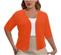 KUIH Cardigans for Women UK Plus Size Lightweight Ladies Open Front Summer Cardigan Business Office Casual Cropped Bolero Shrug Womens Blouses for Dress Evening Party Wedding Daily Orange