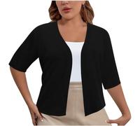 KUIH Cardigans for Women UK Plus Size Lightweight Ladies Open Front Summer Cardigan Business Office Casual Cropped Bolero Shrug Womens Blouses for Dress Evening Party Wedding Daily Black