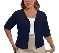 KUIH Cardigans for Women UK Plus Size Lightweight Ladies Open Front Summer Cardigan Business Office Casual Cropped Bolero Shrug Womens Blouses for Dress Evening Party Wedding Daily Navy