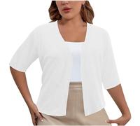 KUIH Cardigans for Women UK Plus Size Lightweight Ladies Open Front Summer Cardigan Business Office Casual Cropped Bolero Shrug Womens Blouses for Dress Evening Party Wedding Daily White