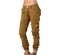 KUIH Cargo Pants for Women UK 2025 Casual Streetwear Straight Leg Trousers Stretchy Combat Military Pants with Pockets Low Rise Trousers Harem Skinny Joggers Spring Workout Hiking Sweatpants Brown