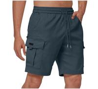 KUIH Cargo Shorts for Men UK Elasticated Waist Sports Gym Jogger Shorts Solid Color Cotton Half Pants Sportwear Sweatpants Lightweight Breathable Loose Casual Bottoms with Drawstring and Pockets Navy