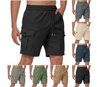 KUIH Cargo Shorts for Men UK Elasticated Waist Sports Gym Jogger Shorts Solid Color Cotton Half Pants Sportwear Sweatpants Lightweight Breathable Loose Casual Bottoms with Drawstring and Pockets