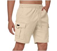 KUIH Cargo Shorts for Men UK Elasticated Waist Sports Gym Jogger Shorts Solid Color Cotton Half Pants Sportwear Sweatpants Lightweight Breathable Loose Casual Bottoms with Drawstring and Pockets