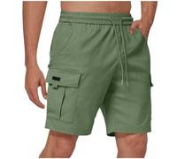 KUIH Cargo Shorts for Men UK Elasticated Waist Sports Gym Jogger Shorts Solid Color Cotton Half Pants Sportwear Sweatpants Lightweight Breathable Loose Casual Bottoms with Drawstring and Pockets