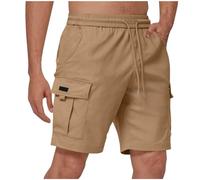 KUIH Cargo Shorts for Men UK Elasticated Waist Sports Gym Jogger Shorts Solid Color Cotton Half Pants Sportwear Sweatpants Lightweight Breathable Loose Casual Bottoms with Drawstring and Pockets