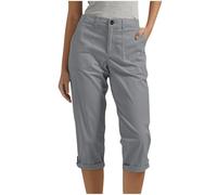 KUIH Cargo Trousers Women Elastic Waist Summer Capri Pants Stretch 3/4 Length Cropped Trousers Quick Dry Casual Hiking Walking Trouser with 6 Pockets Lounge Office Work Bottoms Plus Size