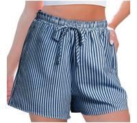 KUIH Casual Shorts for Women UK Clearance Loose Striped Wide Leg Bermuda Shorts Summer Tracksuit Bottoms Drawstring Elastic Waist Walk Beach Yoga Pants with Pockets