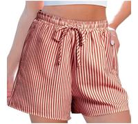 KUIH Casual Shorts for Women UK Clearance Loose Striped Wide Leg Bermuda Shorts Summer Tracksuit Bottoms Drawstring Elastic Waist Walk Beach Yoga Pants with Pockets