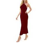 KUIH Cocktail Dresses for Women UK Sexy Halter Neck Satin Dress Elegant Party Long Bodycon Dress Slim Prom Evening Dresses for Party Club Night Out