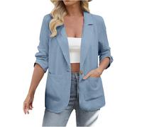 KUIH Cotton Linen Long Sleeve Blazers Women UK Suit Jackets One Button with Pocket Outerwear Notched Lapel Lightweight Jackets Business Office Work Casual Cardigan Coat for Summer Wedding Party