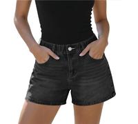 KUIH Denim Shorts for Women High Waisted Bermuda Shorts with Pockets Lightweight Stretch Jeans Classic Casual Elastic Waist Mini Pants for Summer Beach Travel Outdoor Black