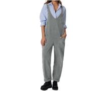 KUIH Dungarees for Women UK Teddy Fleece Dungarees with Pockets Loose Casual Sleeveless Overall Long Jumpsuit Playsuit Dungarees Autumn Winter Warm Lightweight Dungarees Fall Outfit Streetwear Gray