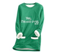 KUIH Fleece Lined Jumper Women Long Sweatshirt Winter Sweaters Yes I'm Still Cold Letter Print Jumper Thermal Longline Pullover Sweaters Loose Casual Thick Velvet Fleece Tops Plus Size