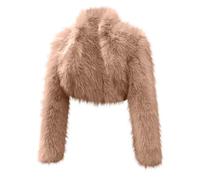 KUIH Fur Jacket Women 2024 Clearance Cropped Jacket Bolero Outerwear Faux Fur Shawl Cardigan Fuzzy Shaggy Jumper Jacket Long Sleeve Open Front Top Plush Waterfall Cardigans Trendy Clothes Brown