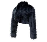 KUIH Fur Jacket Women 2024 Clearance Cropped Jacket Bolero Outerwear Faux Fur Shawl Cardigan Fuzzy Shaggy Jumper Jacket Long Sleeve Open Front Top Plush Waterfall Cardigans Trendy Clothes Black