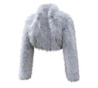 KUIH Fur Jacket Women 2024 Clearance Cropped Jacket Bolero Outerwear Faux Fur Shawl Cardigan Fuzzy Shaggy Jumper Jacket Long Sleeve Open Front Top Plush Waterfall Cardigans Trendy Clothes Gray