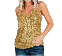 KUIH Glitter Tops for Women UK Sequin Vest Tops Glitter Strappy Vest Top Sequin Camisoles Ladies Party Tops Shimmer Tank Vests Sparkle Tops Spaghetti Strap Sleeveless Tshirts Cami Tunic Shirt Blouses
