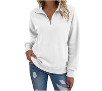 KUIH Half Zip Sweatshirt Women Casual Warm Fleece Pullover Jumpers Casual Long Sleeve Tops with Pockets Autumn Winter Ladies 1/4 Zip Jumper Cosy Top Plain Fleece Lined Thermal Sweater Plus Size White