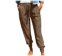 KUIH Harem Pants for Women UK Elastic High Waist Leopard Print Trousers Cotton Cuffed Leg Trousers Ladies Joggers Yoga Ladies Lounge Pants with Pockets and Drawstring Holiday Bottoms