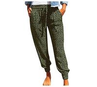 KUIH Harem Pants for Women UK Elastic High Waist Leopard Print Trousers Cotton Cuffed Leg Trousers Ladies Joggers Yoga Ladies Lounge Pants with Pockets and Drawstring Holiday Bottoms