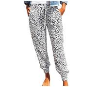KUIH Harem Pants for Women UK Elastic High Waist Leopard Print Trousers Cotton Cuffed Leg Trousers Ladies Joggers Yoga Ladies Lounge Pants with Pockets and Drawstring Holiday Bottoms
