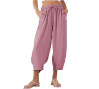 KUIH Harem Trousers for Women UK 2025 Elastic Waist Lounge Pants Ladies Summer Casual Pants Loose Lightweight Comfortable Barrel Leg Trousers Holiday Leisure Bottoms with Pockets