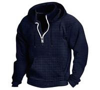 KUIH Hoodies for Men Drawstring Hoody Quarter Zip Hoodie Waffle Pullover Sweatshirts Outdoor Jacket Warm Fleece Hoodies Sweat Top Mens 1/4 Zip Jumper for Autumn Winter Running Work Navy